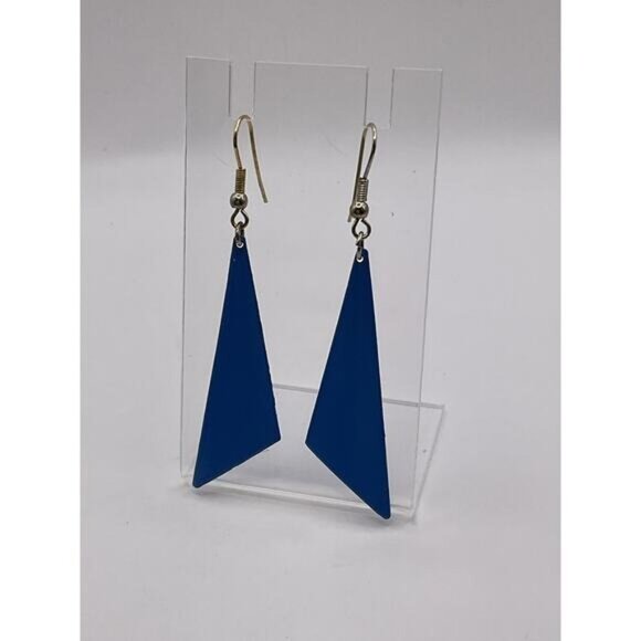 Geometric Blue Triangle Dangle Earrings - Picture 2 of 7